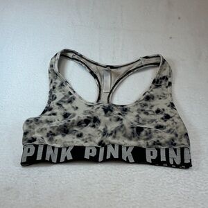 PINK Victoria's Secret Black & White Tie-Dye Racerback Sports Bra Sz S. 0659